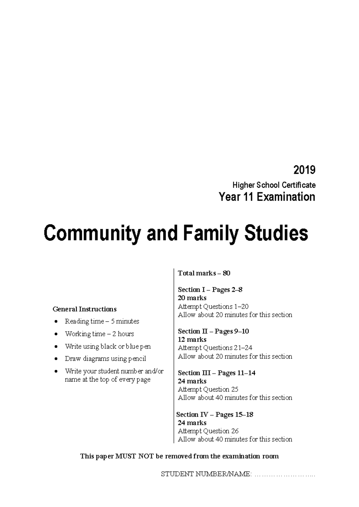 2019 HSC Year 11 CAFS Exam Paper - Community & Family Studies - Studocu