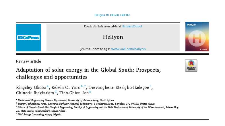Adaptation of Solar Energy in the Global South: Prospects & Challenges ...