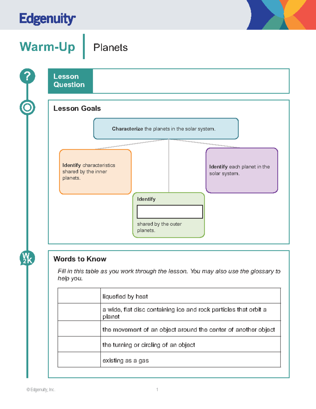 8307 11 05 Planets Lesson Notes: Characteristics of Solar System ...