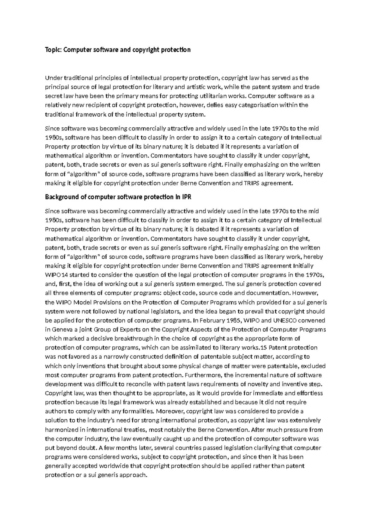 Computer Software and Copyright Protection: An IPR Overview - Studocu