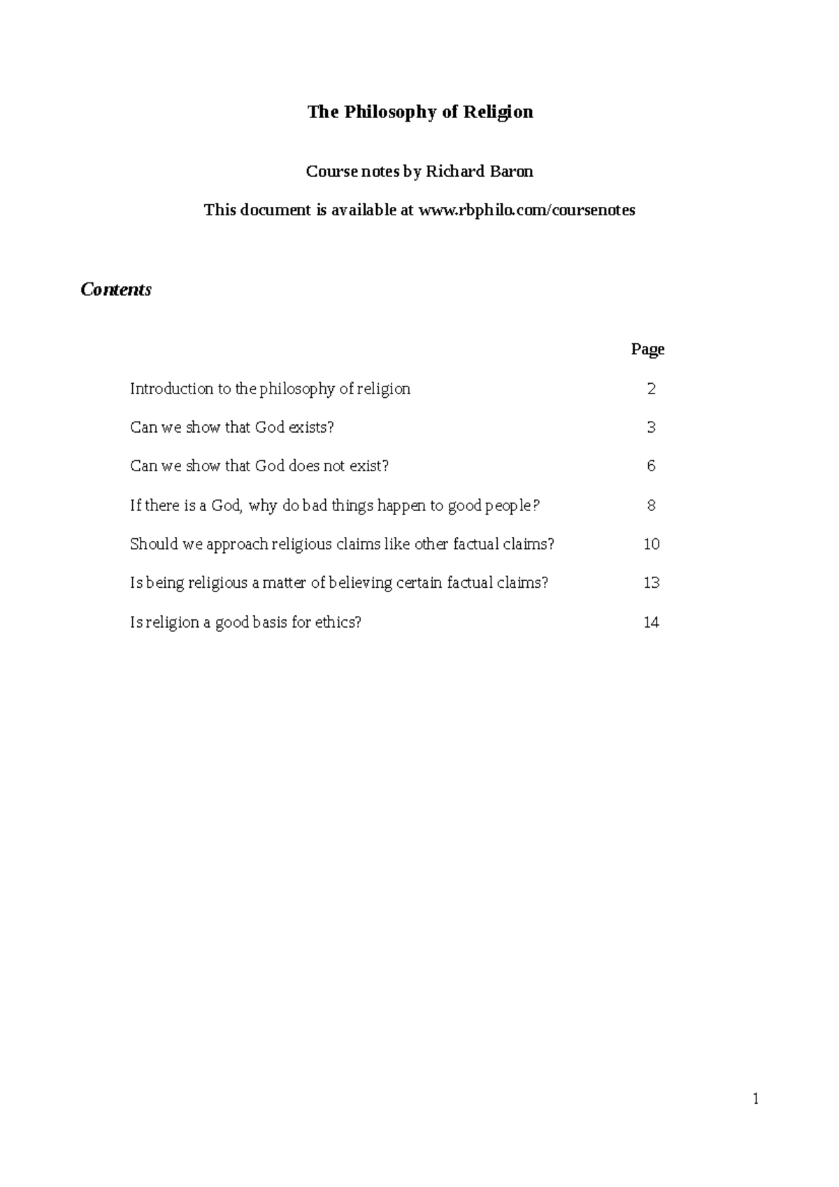 PHIL 202 - Updated Course Notes on The Philosophy of Religion - Studocu