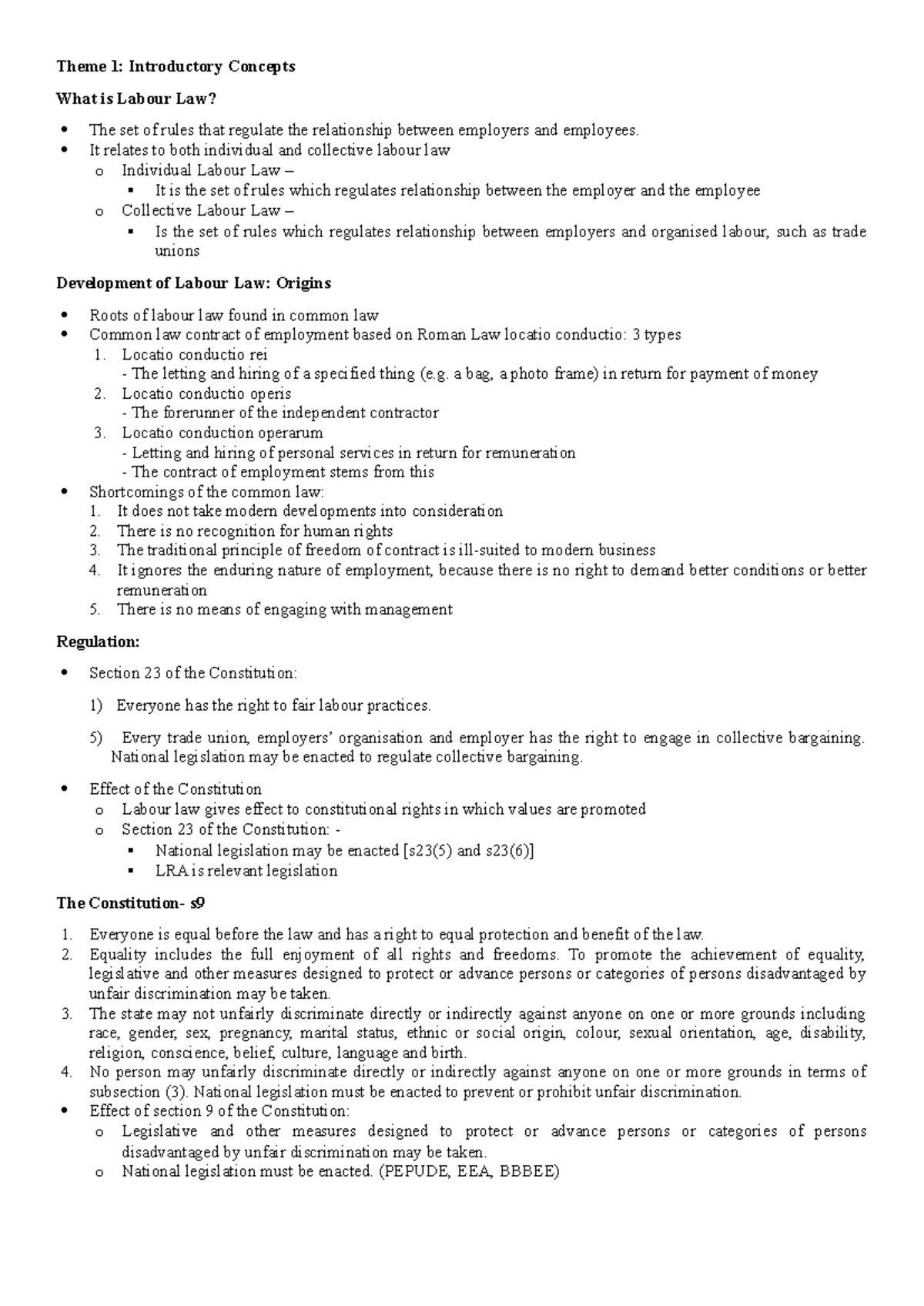Labour Law Intro: Theme 1 - Concepts, Origins, and Regulations - Studocu