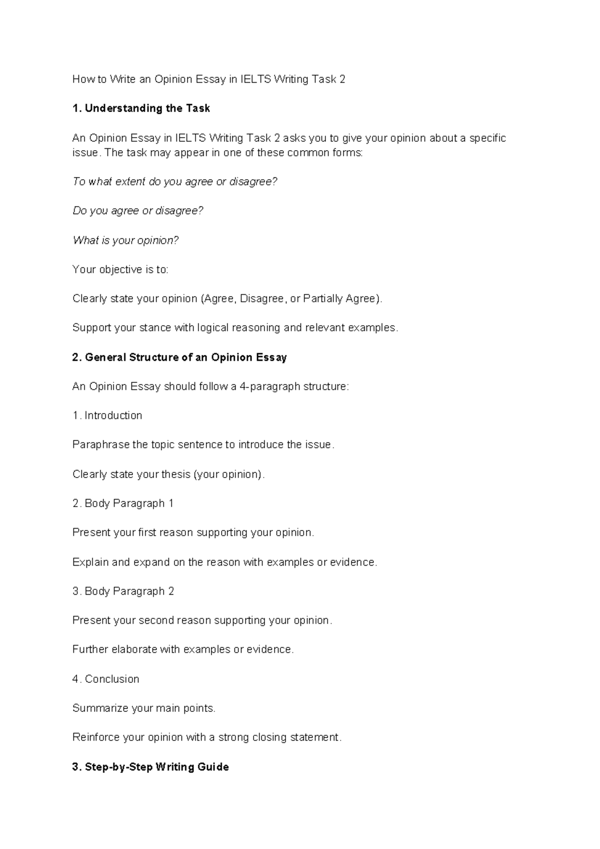 Guidelines for Writing an Opinion Essay - IELTS Writing Task 2 - Studocu