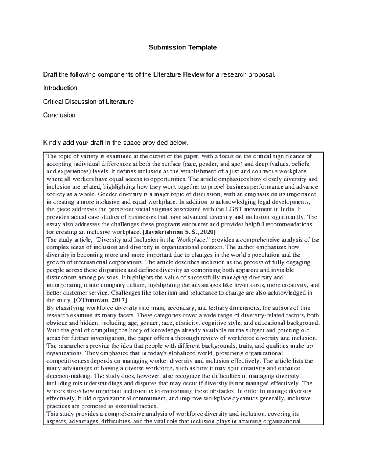 Literature Review - Diversity and Inclusion in the Workplace - Studocu