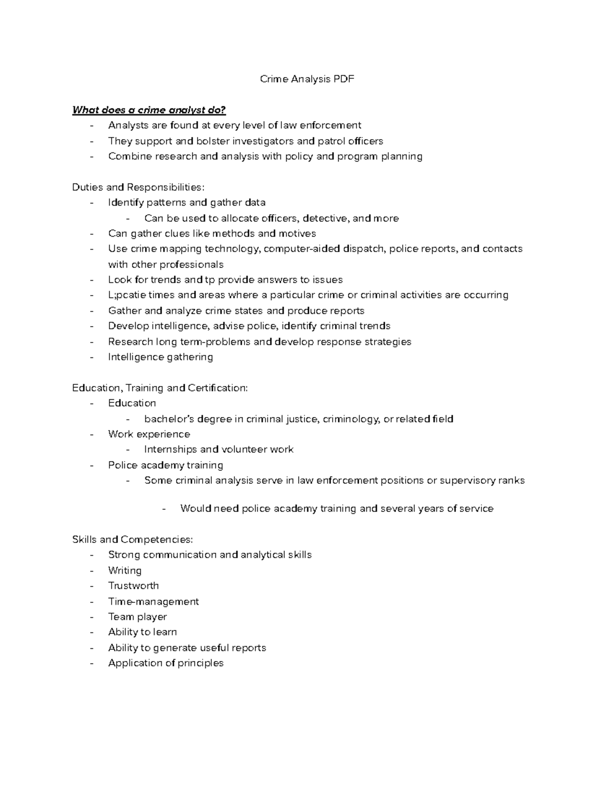 Crime Analysis Notes - Crime Analysis PDF What does a crime analyst do ...