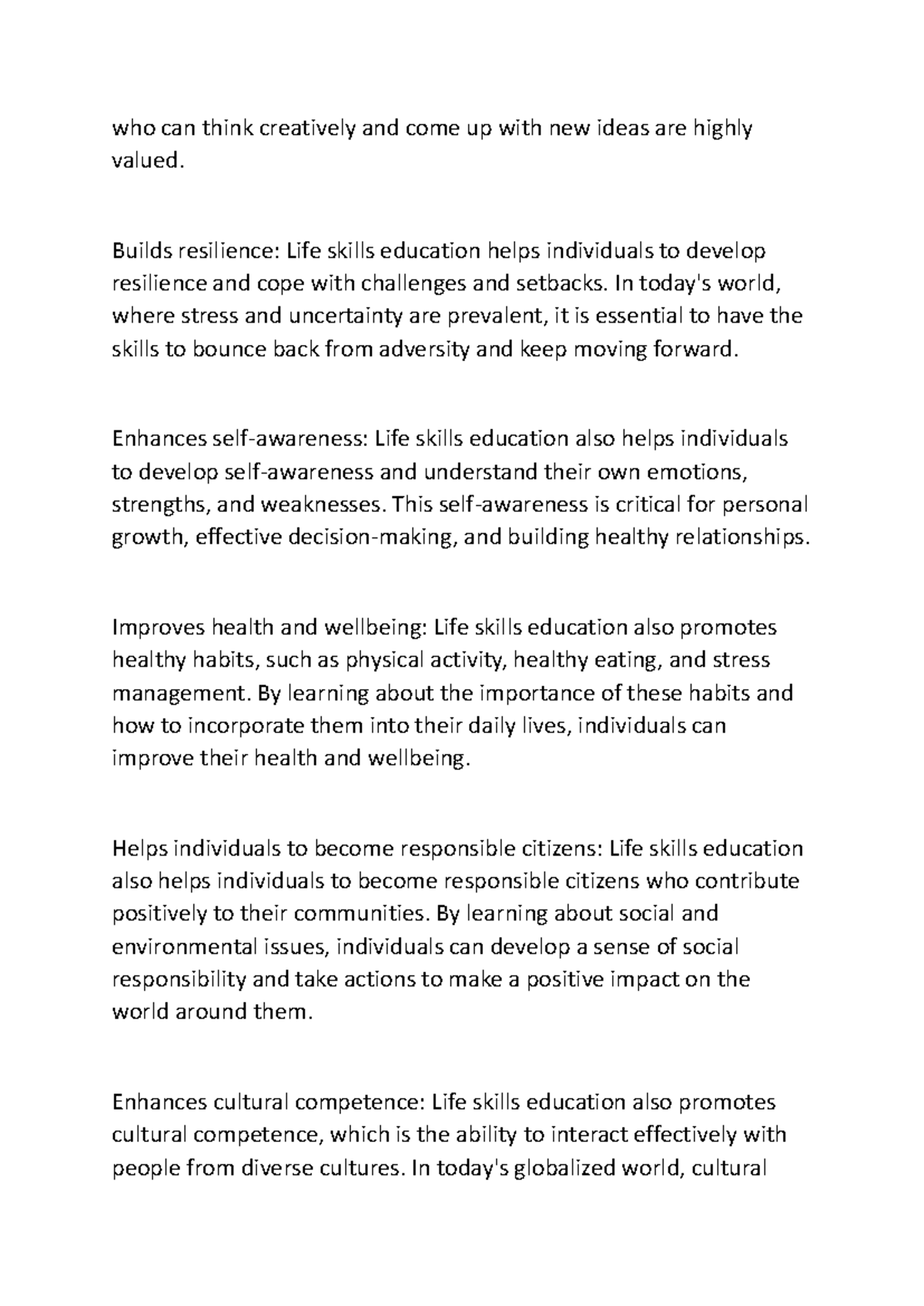 The Importance of Life Skills Education in Today's World - Studocu