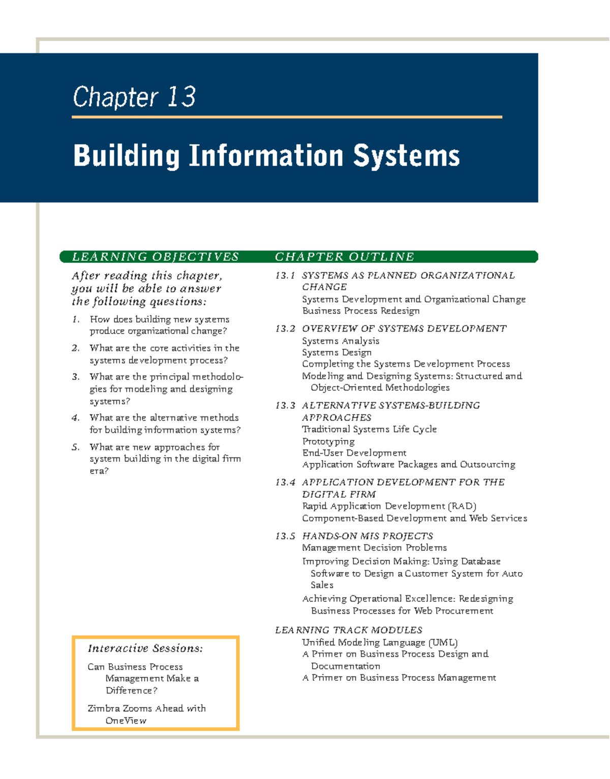 Chapter 13: Building Information Systems - Key Concepts and Case ...