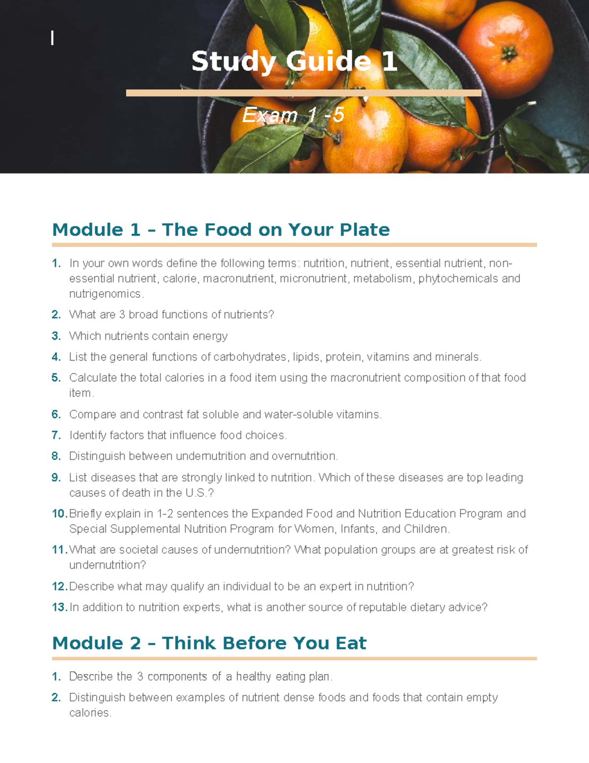 Study Guide 1: NUTR 202 Exam 1 - Nutrition Concepts and Applications ...