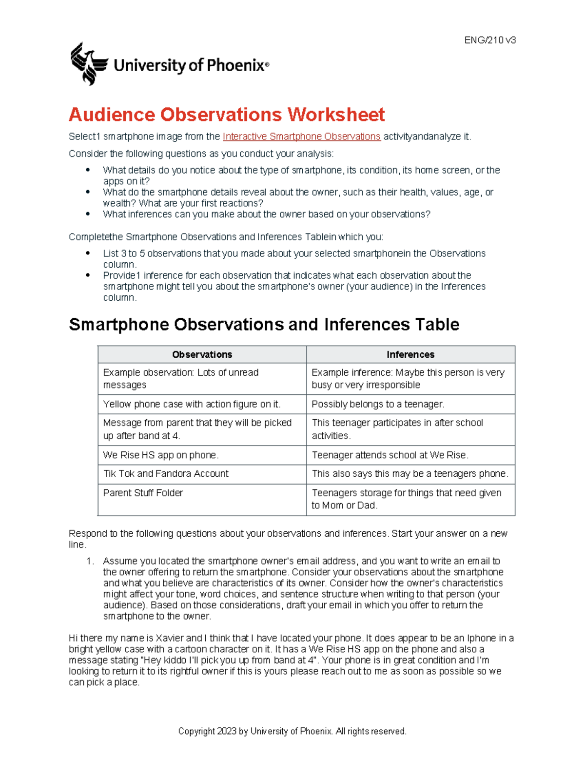 ENG/210 v3 Week 1 Audience Observations Worksheet Analysis - Studocu
