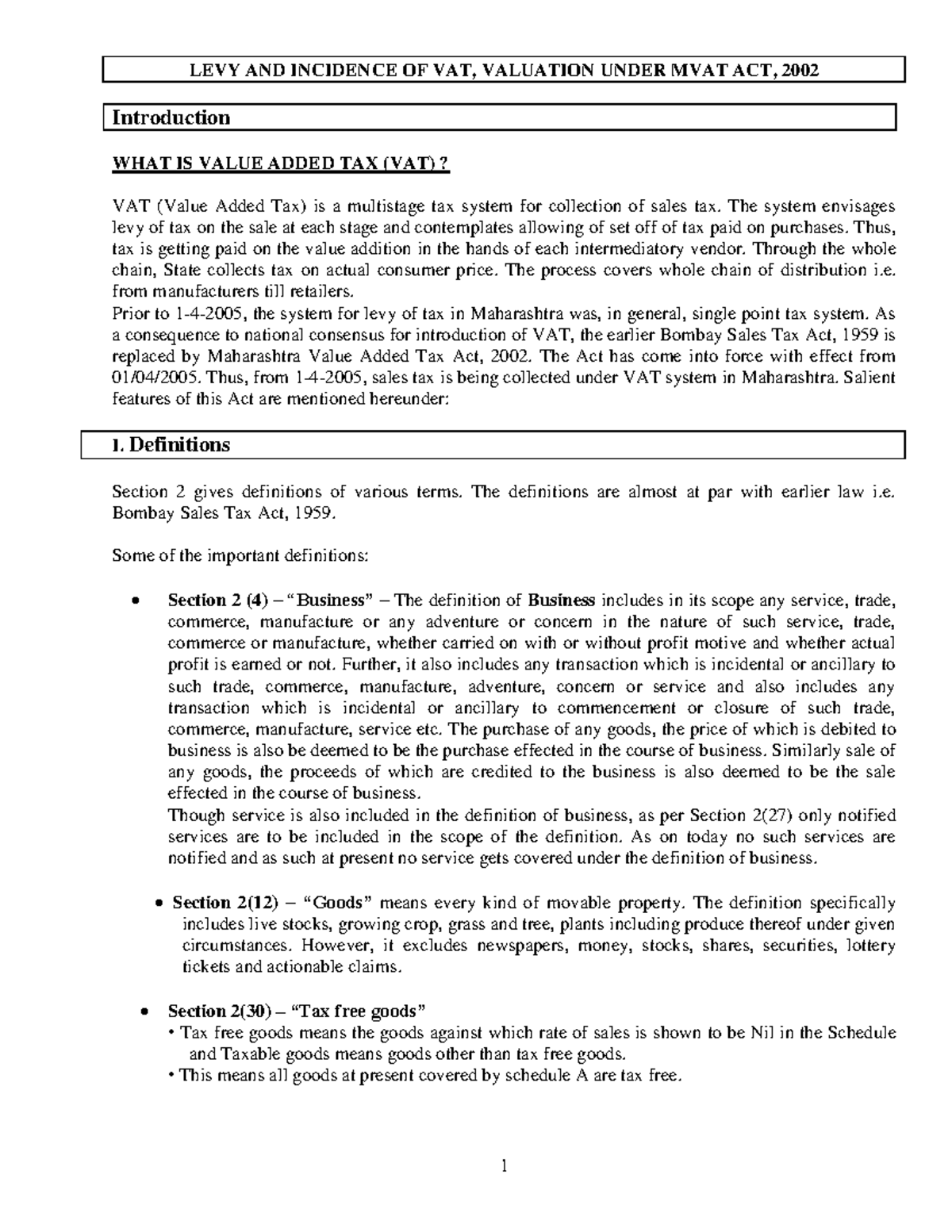 IDT 202 Notes - Overview of VAT under MVAT Act, 2002 - Studocu