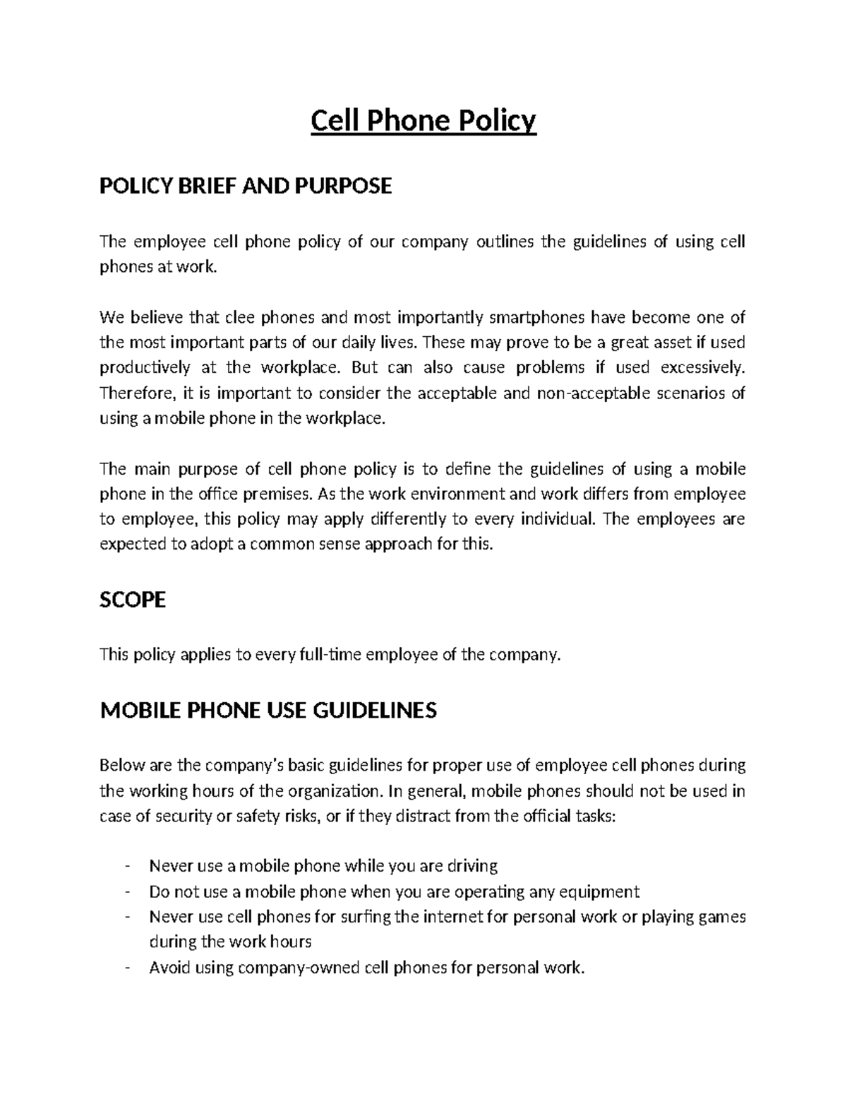 Cell Phone Use Guidelines - IMA-2 Investment Management Policy - Studocu