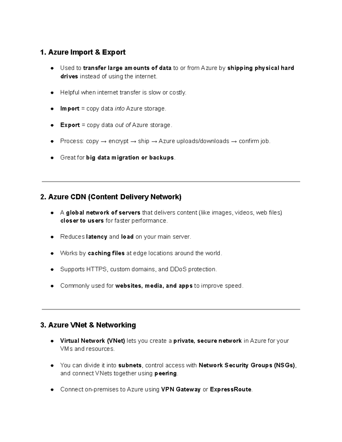 6-11 Hours Azure Notes: Import, CDN, VNet, Availability Sets, ARM ...