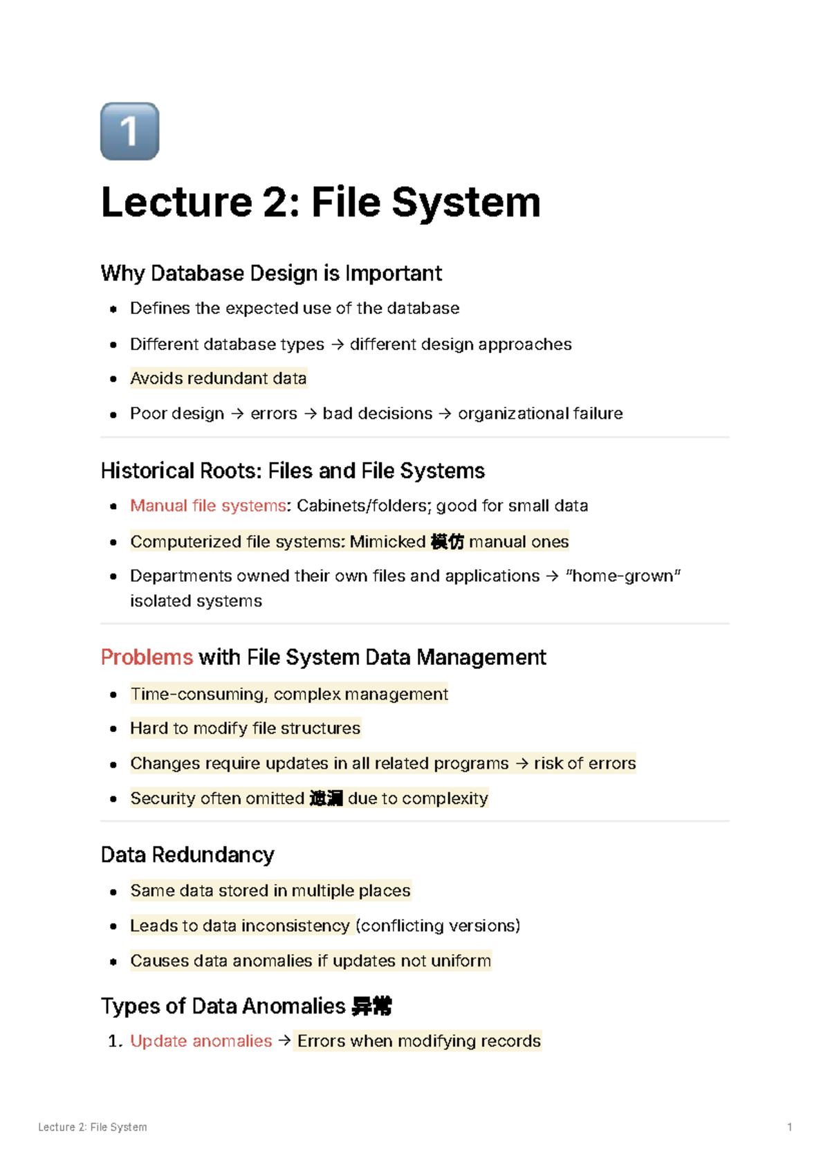 Lecture 2: Importance of Database Design and File Systems - Studocu