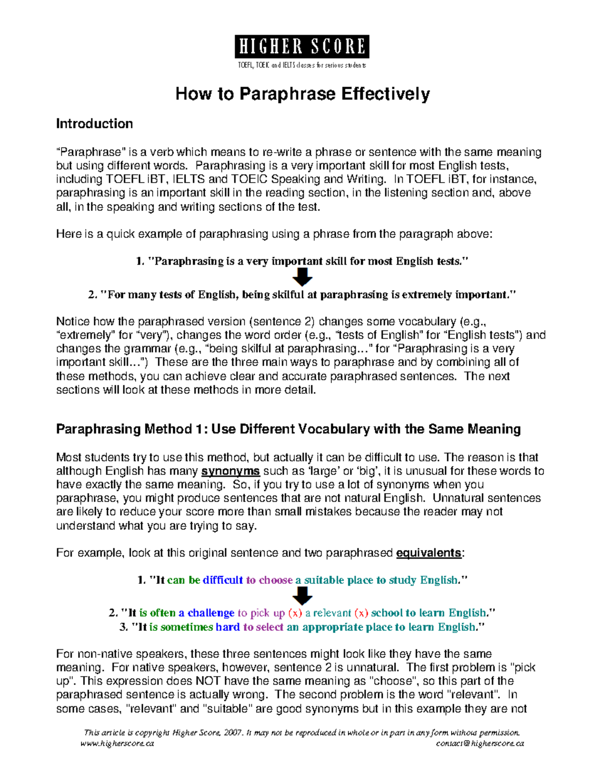 How to Paraphrase Effectively in English - How to - Studocu