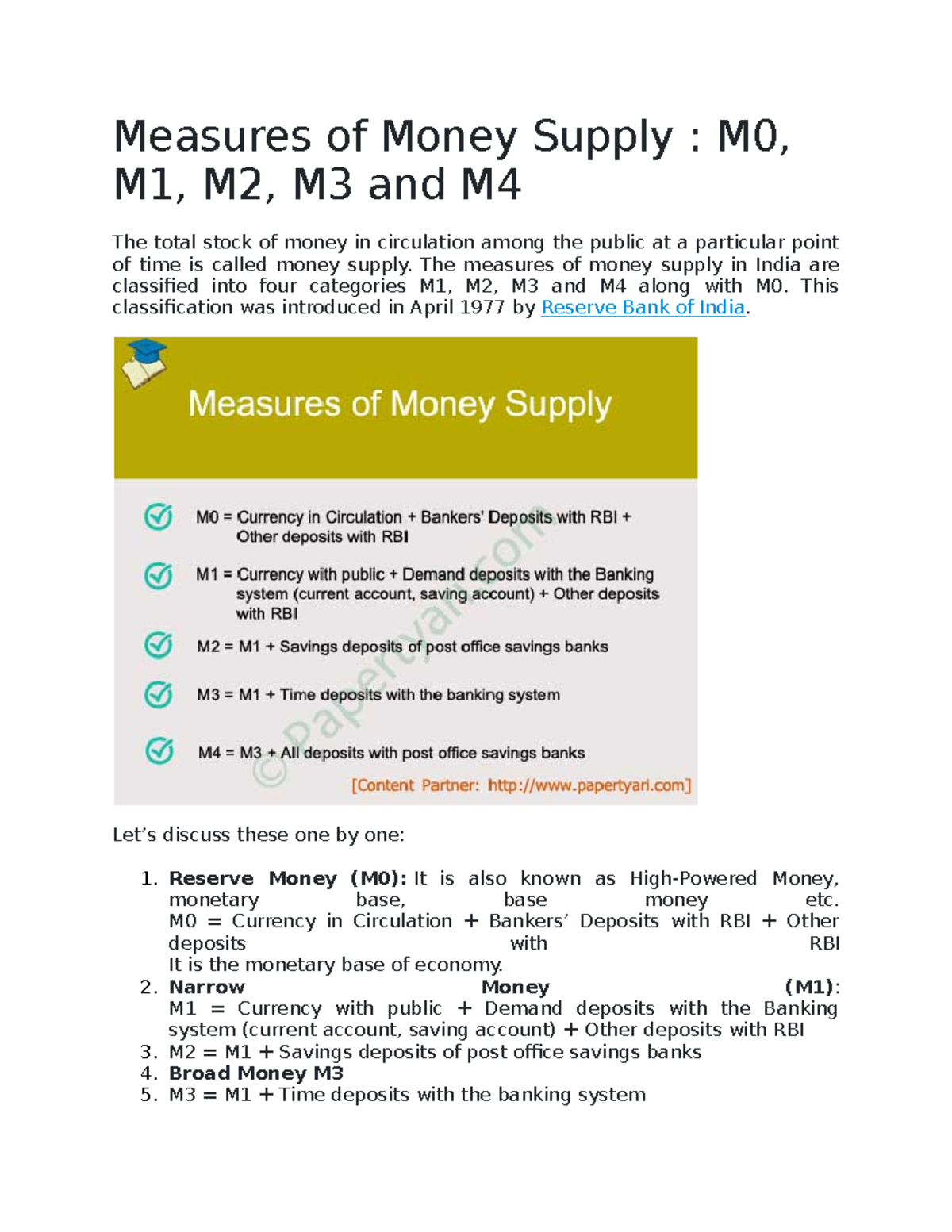 Measures of Money Supply: M0, M1, M2, M3, M4 Explained - Studocu
