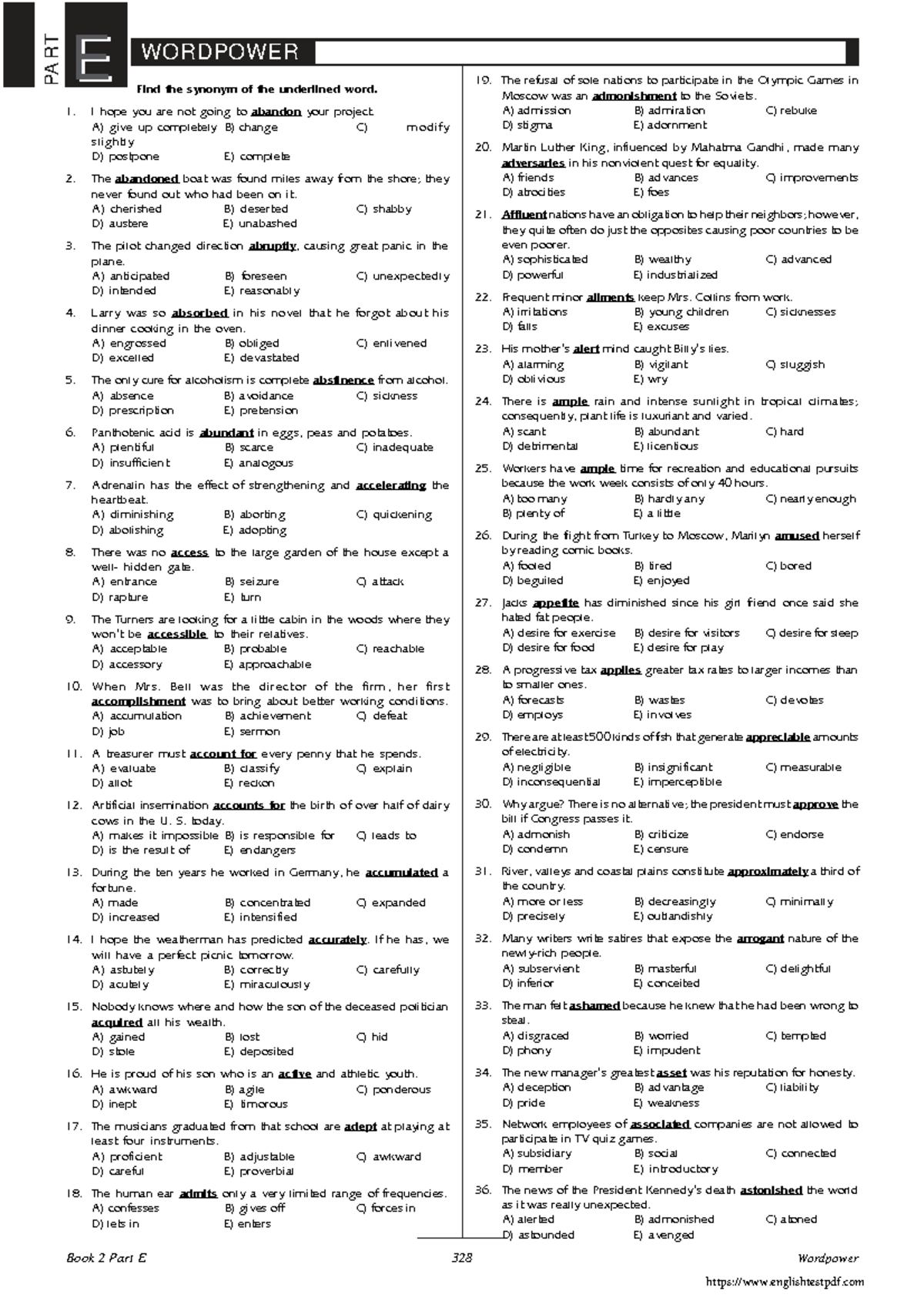 Advanced Level Synonym Questions (Wordpower Test) - Studocu