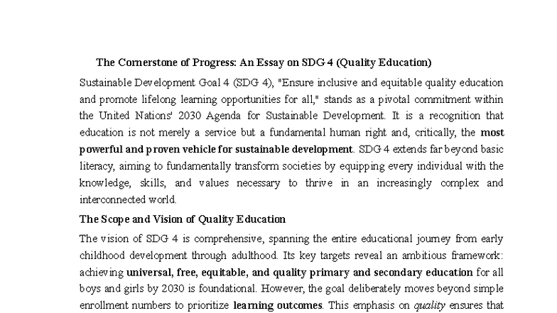 SDG 4: Quality Education - An Essay on Sustainable Development Goals ...