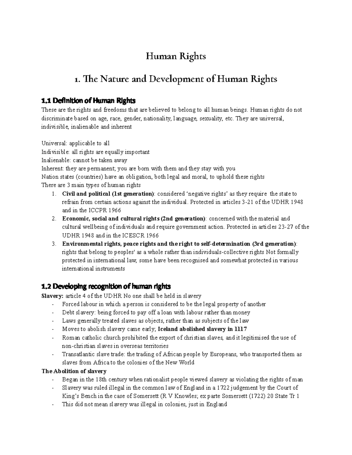 Human Rights Legal - Human Rights 1. The Nature and Development of ...
