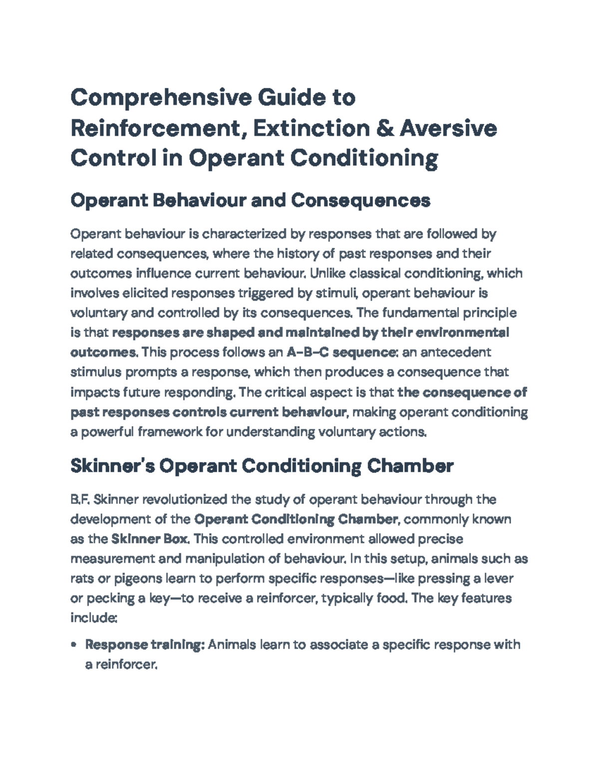 Comprehensive Notes on Operant Conditioning Principles (PSY 101) - Studocu