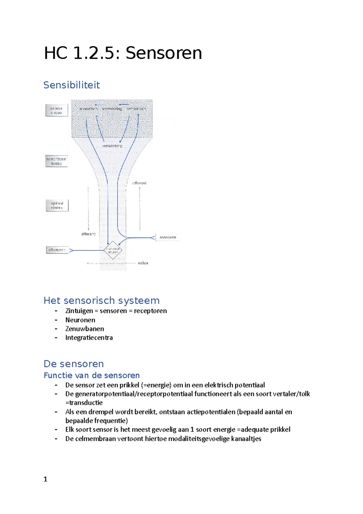 HC 1.2.5 Sensoren - HC 1.2: Sensoren Sensibiliteit Het sensorisch ...