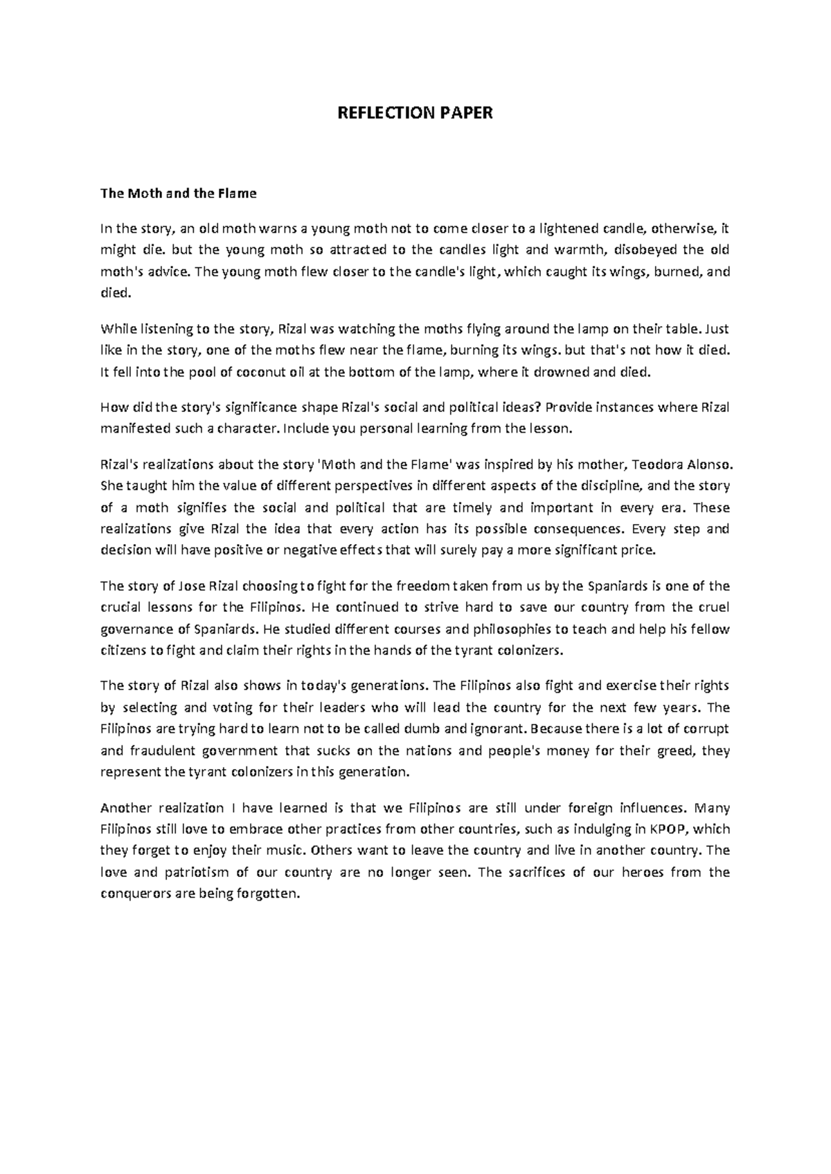 Rizal's Insights: Reflection on 