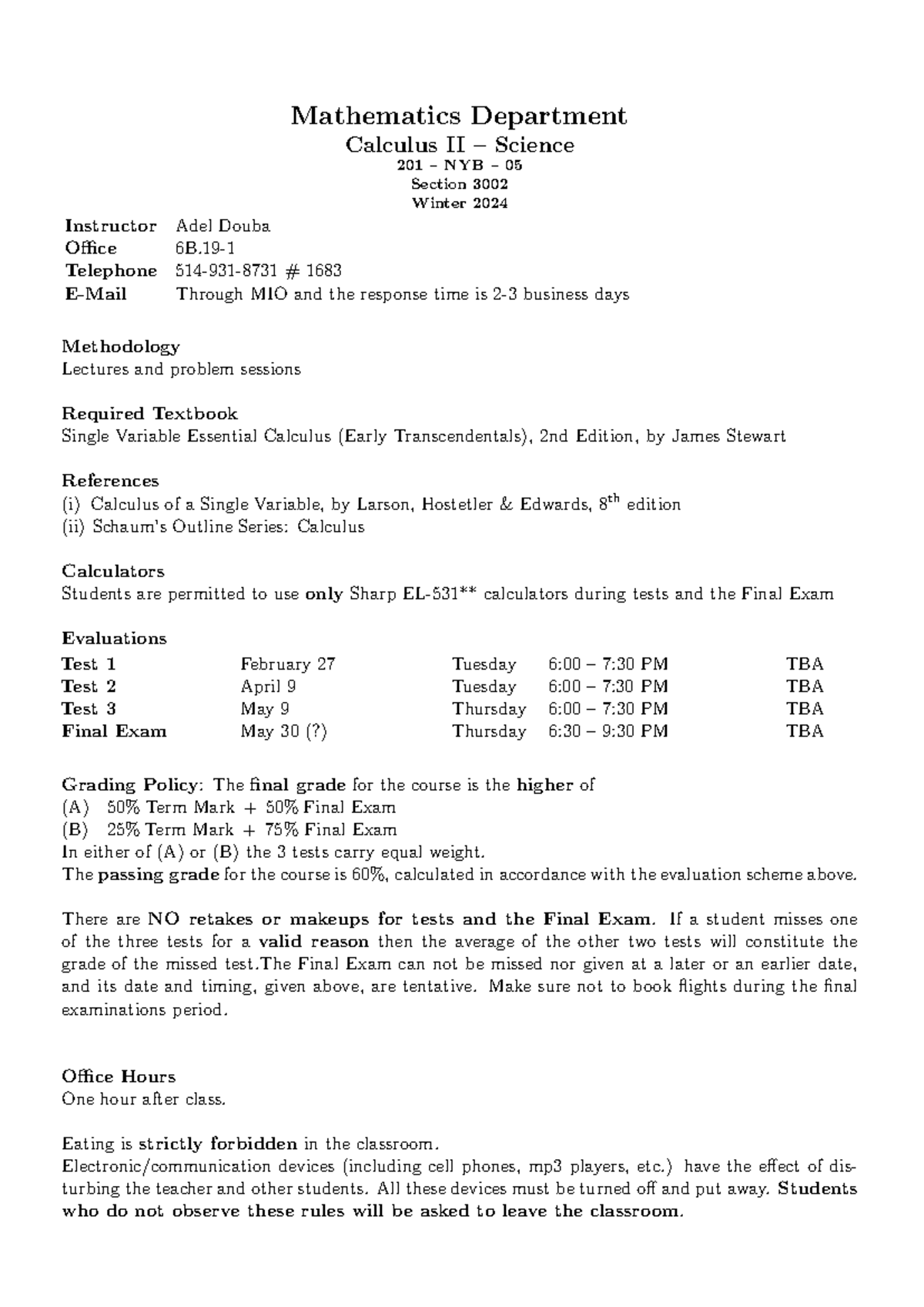 Course Outline for Calculus II (201-NYB-05) - Winter 2024 - Studocu