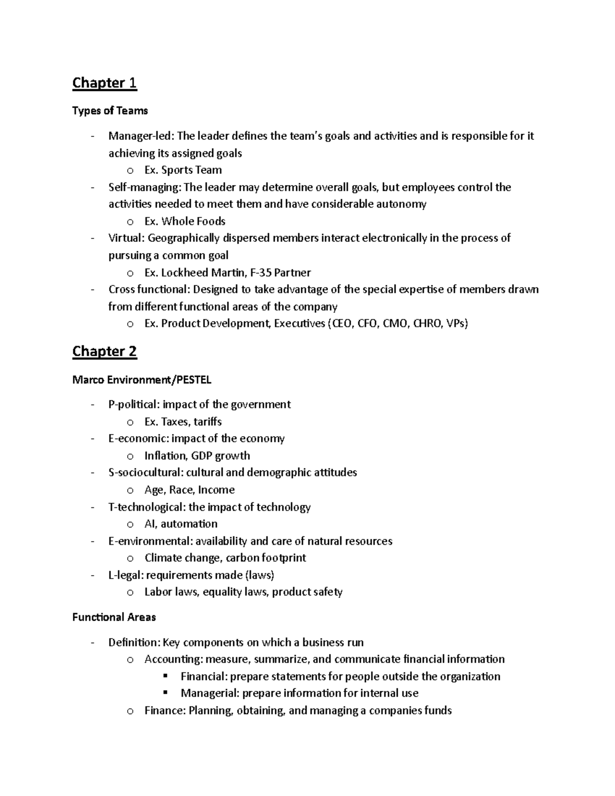 Final Exam Review MGT 1104 - Chapter 1 Types of Teams Manager-led: The ...