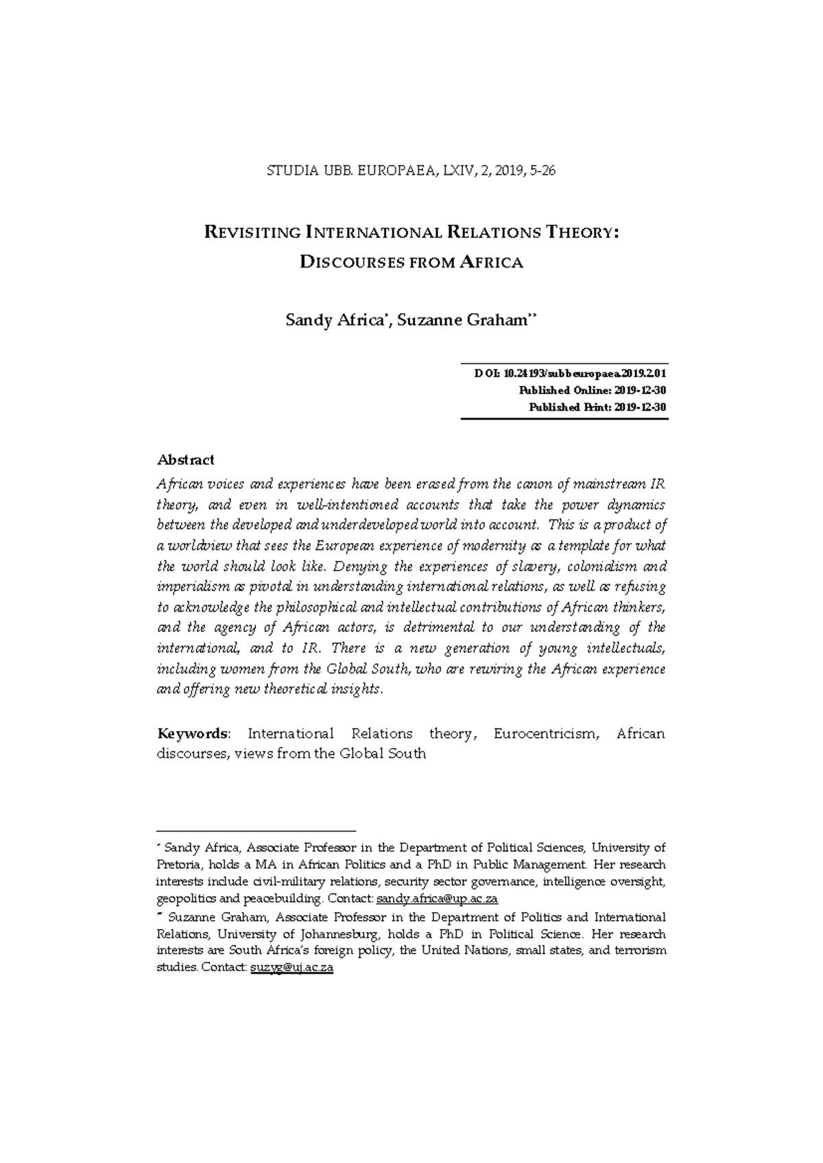 Revisiting IR Theory: African Perspectives and Contributions - Studocu