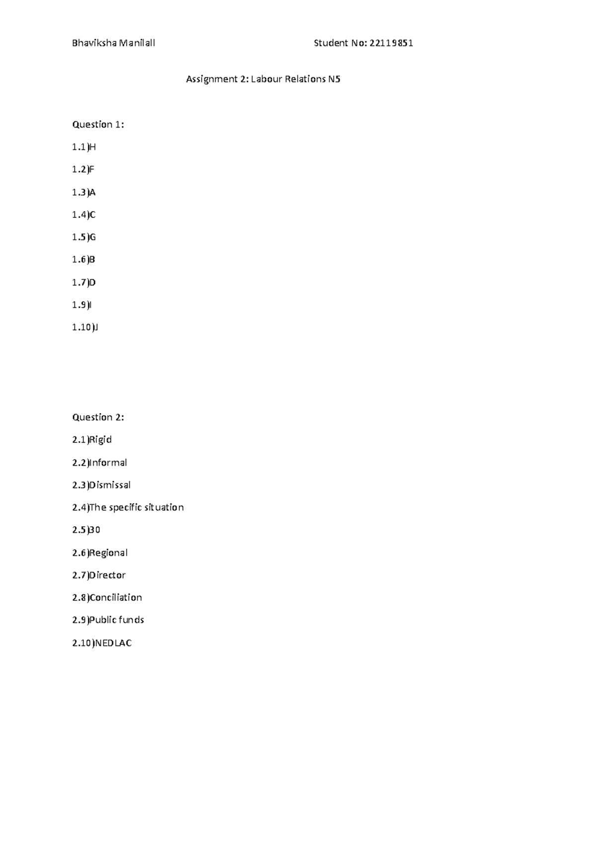 Assignment 2: Comprehensive Insights on Labour Relations N 5 - Studocu