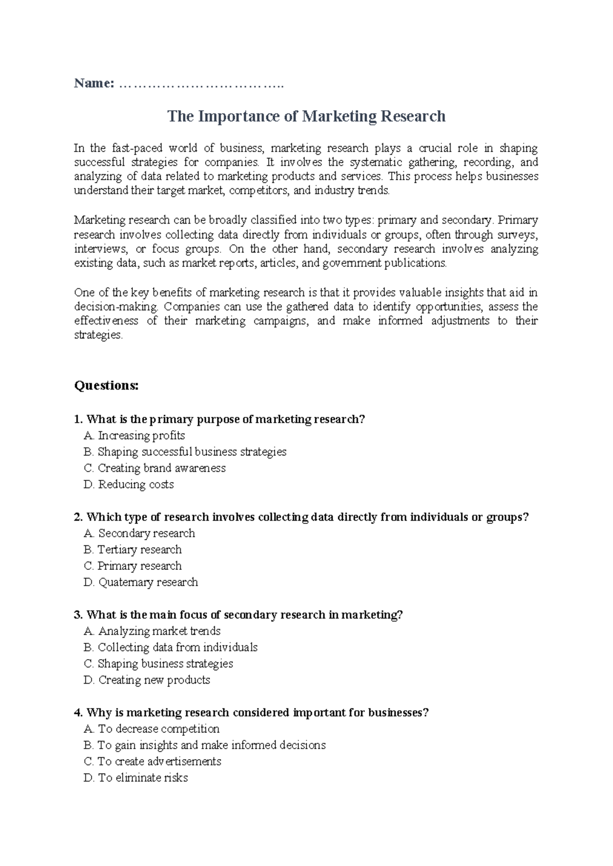 Marketing Research Insights and Strategies (Final Exam LOM) - Studocu