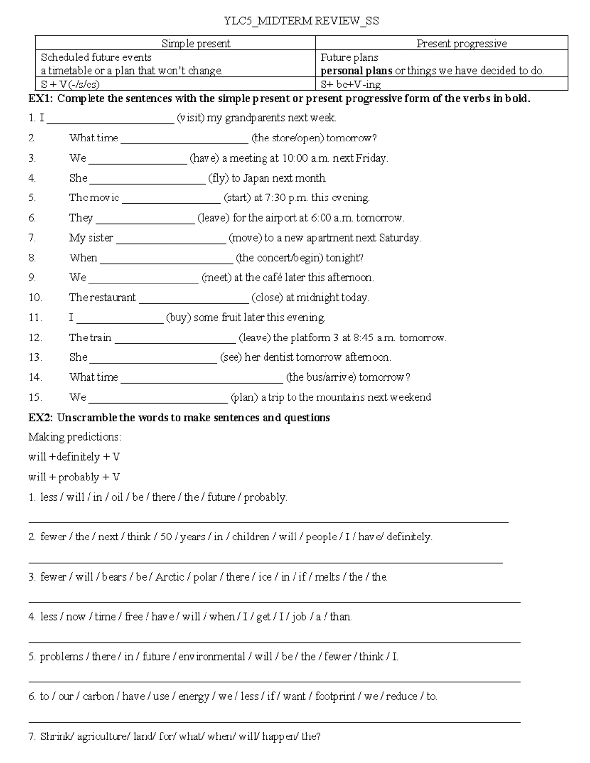 YLC5 Midterm Review TC - English for Time Zones Practice Questions ...