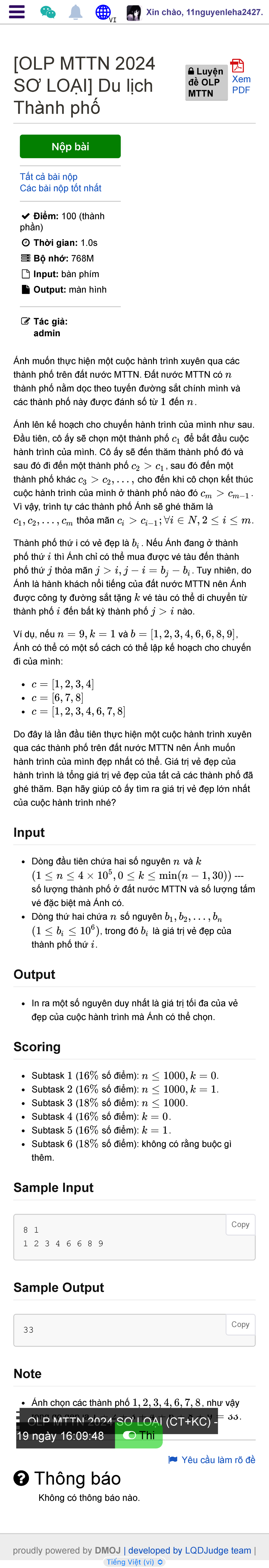 [OLP MTTN 2024 SƠ LOẠI] Tối Ưu Hành Trình Du Lịch Thành Phố - Studocu