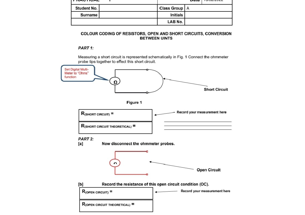 electronics test 1 march - I Pl I e 1 4 A W Student No. Class Group A ...