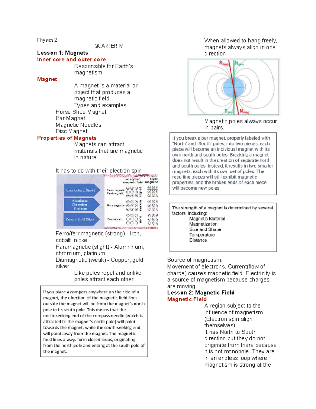 Physics 2 Quarter IV Lesson 1-4: Understanding Magnetism and Fields ...