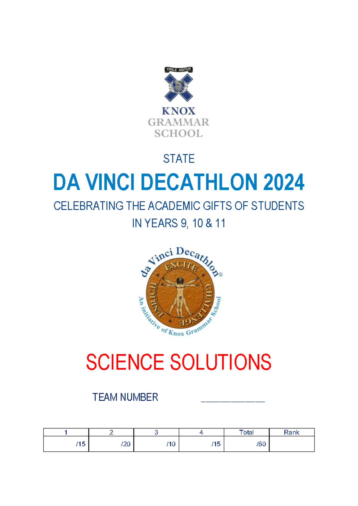 9-11 State Science Solutions 2024: Da Vinci Decathlon Tasks - Studocu