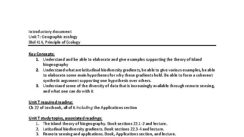 Biol 414 Final Exam Review: Island Biogeography & Biodiversity Concepts ...
