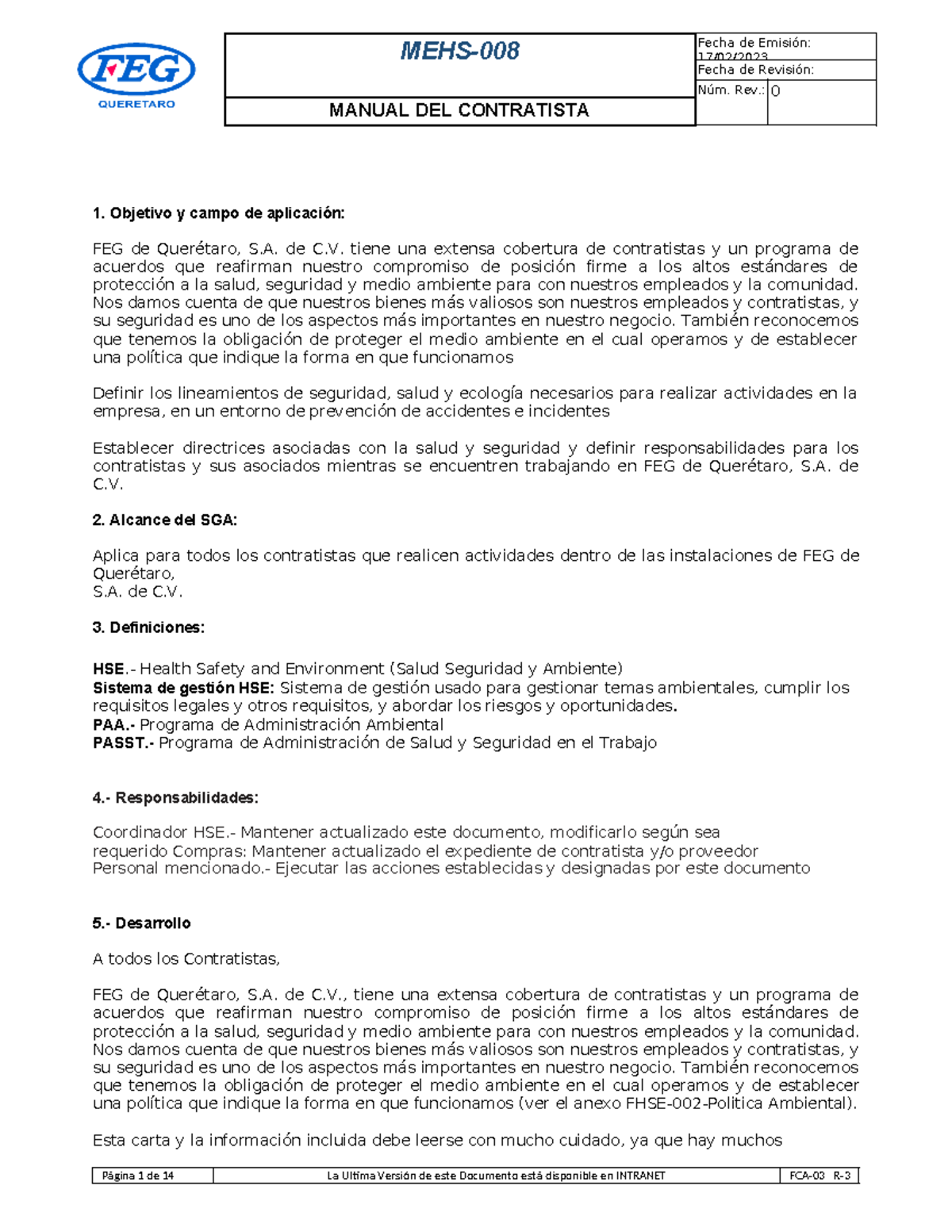 00-MHSE-008: Manual del Contratista - Seguridad y Medio Ambiente R1 ...