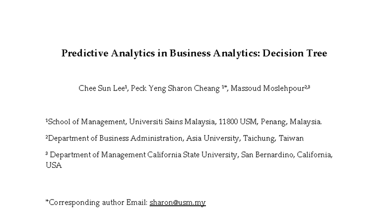 Predictive Analytics in Business: A Focus on Decision Trees - Studocu