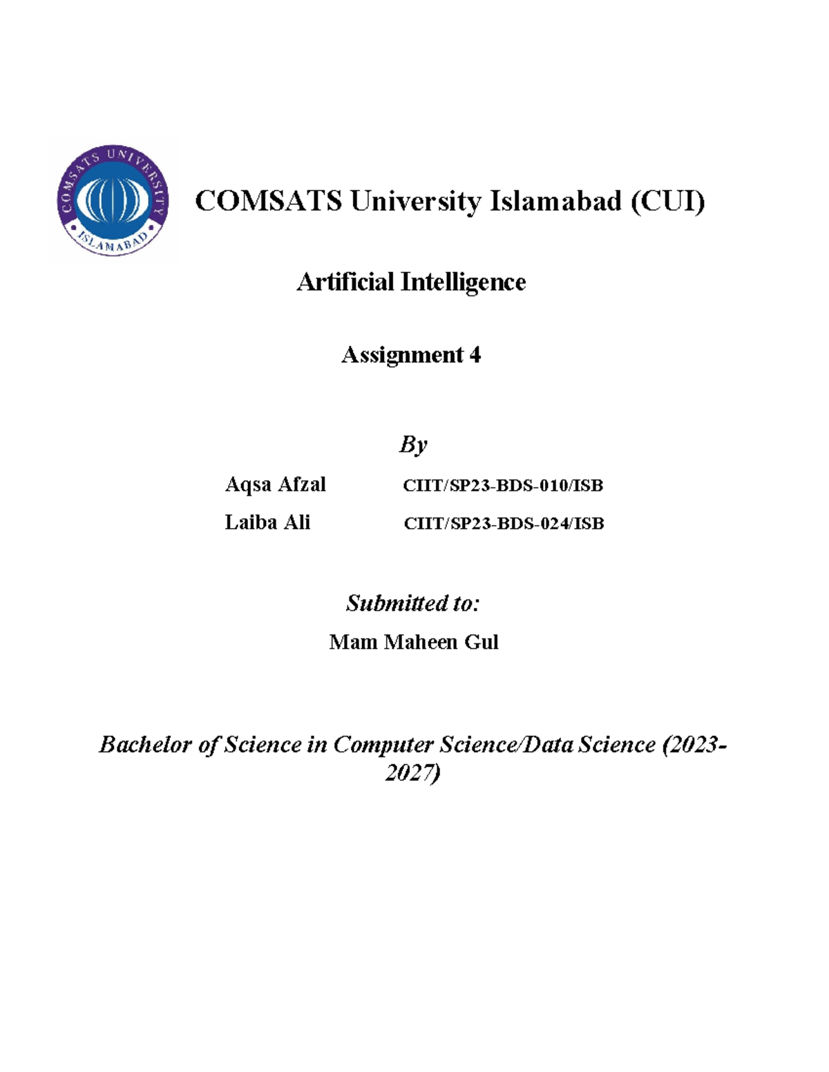 AI Assignment 4 Solution: Planning Under Uncertainty (CUI 20232027 ...