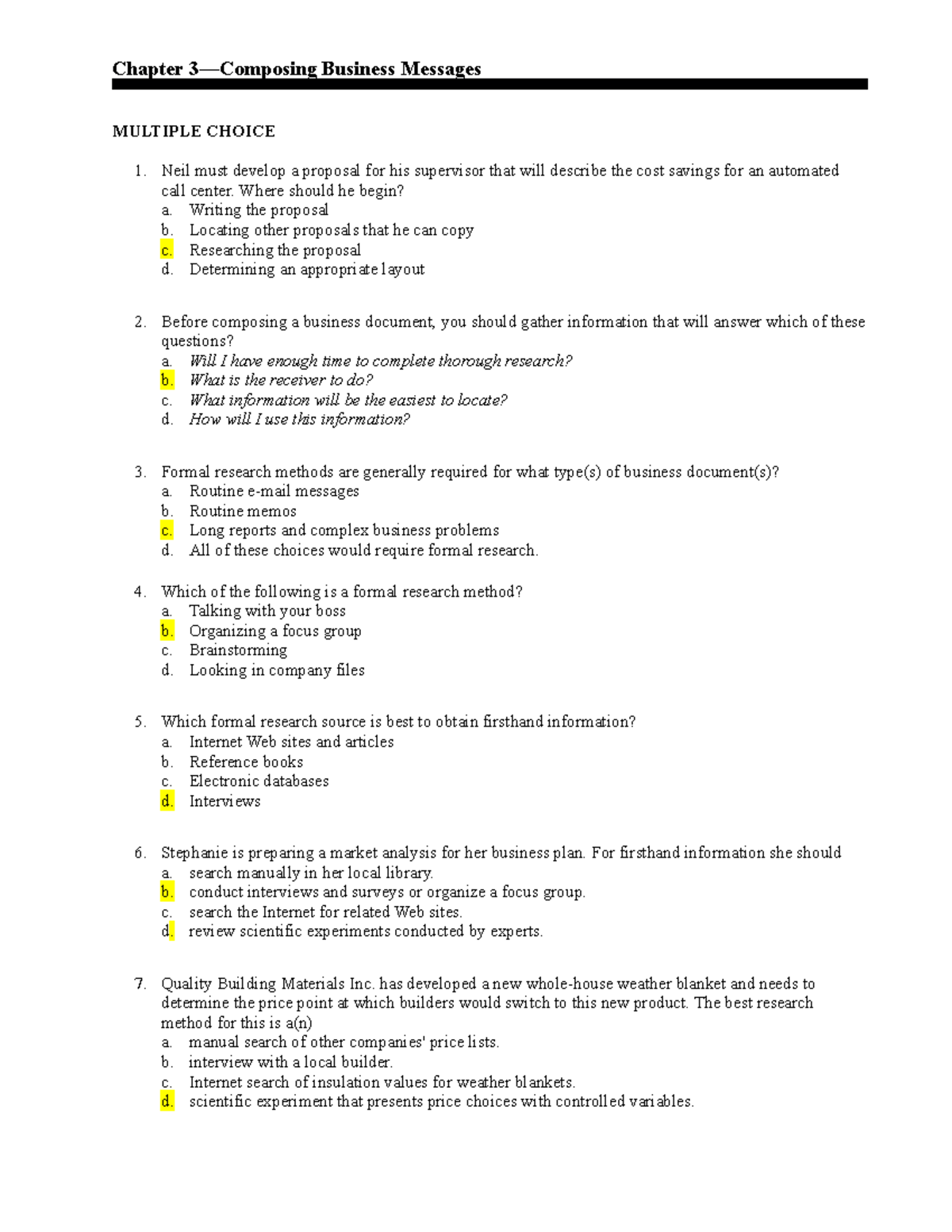 Chapter 3: Multiple Choice Questions on Composing Business Messages ...