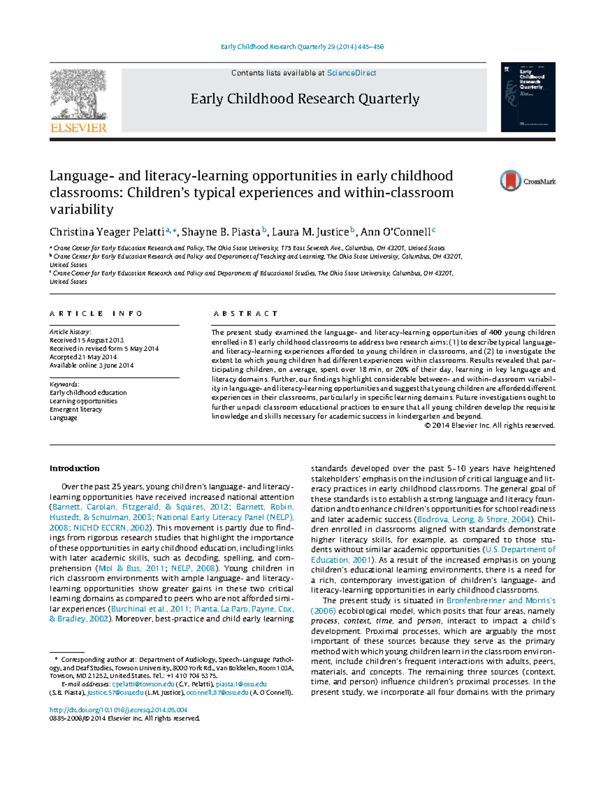 Language and literacy learning opportunities in early childhood ...