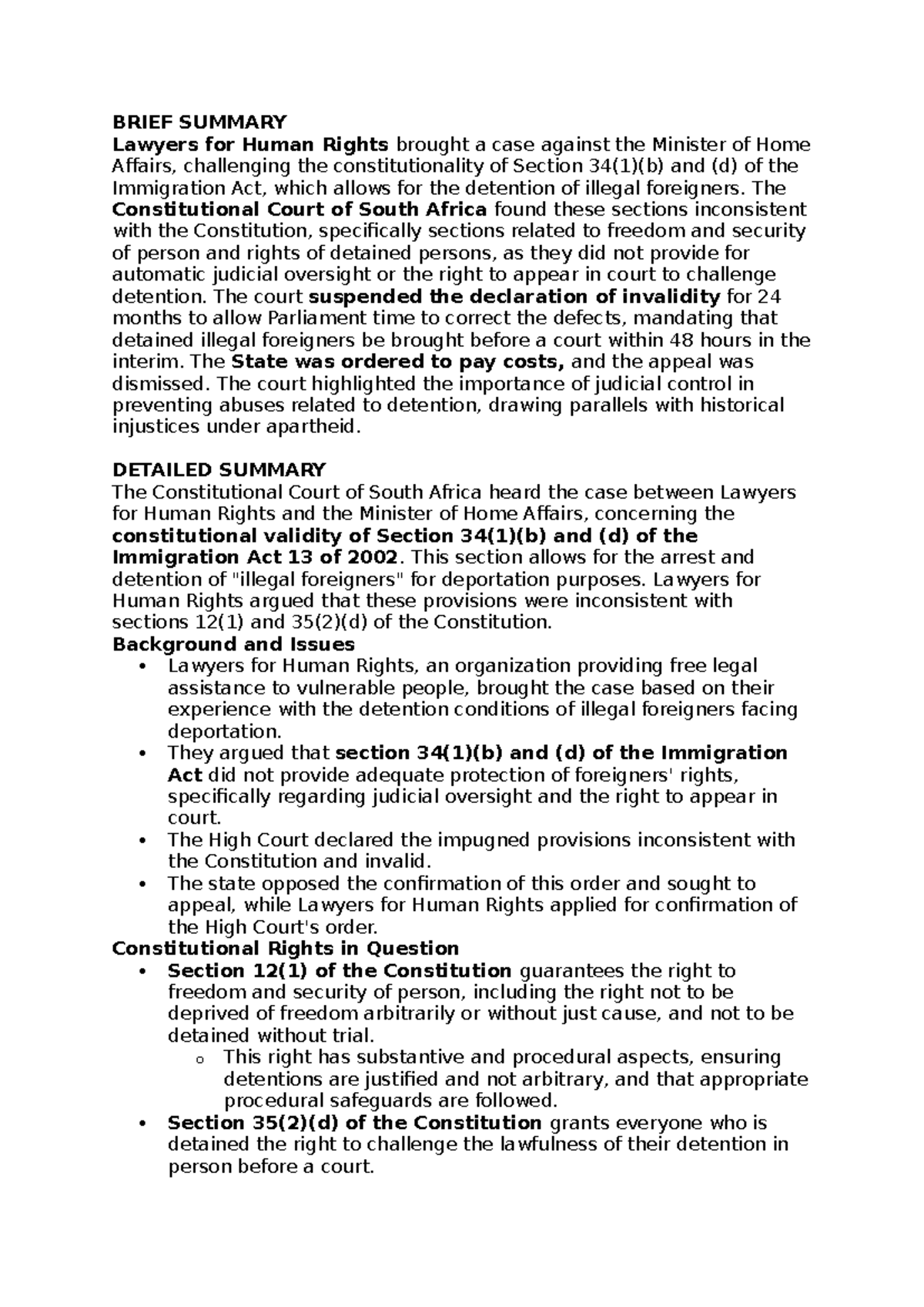 Lawyers FOR Human Rights Summary Notebooklm - BRIEF SUMMARY Lawyers for ...