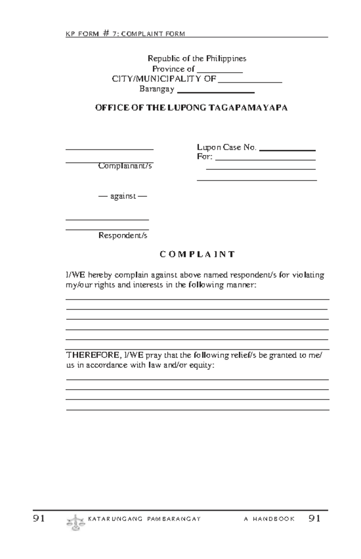 Katarungang Pambarangay Forms for Revised Complaint and Summons - Studocu