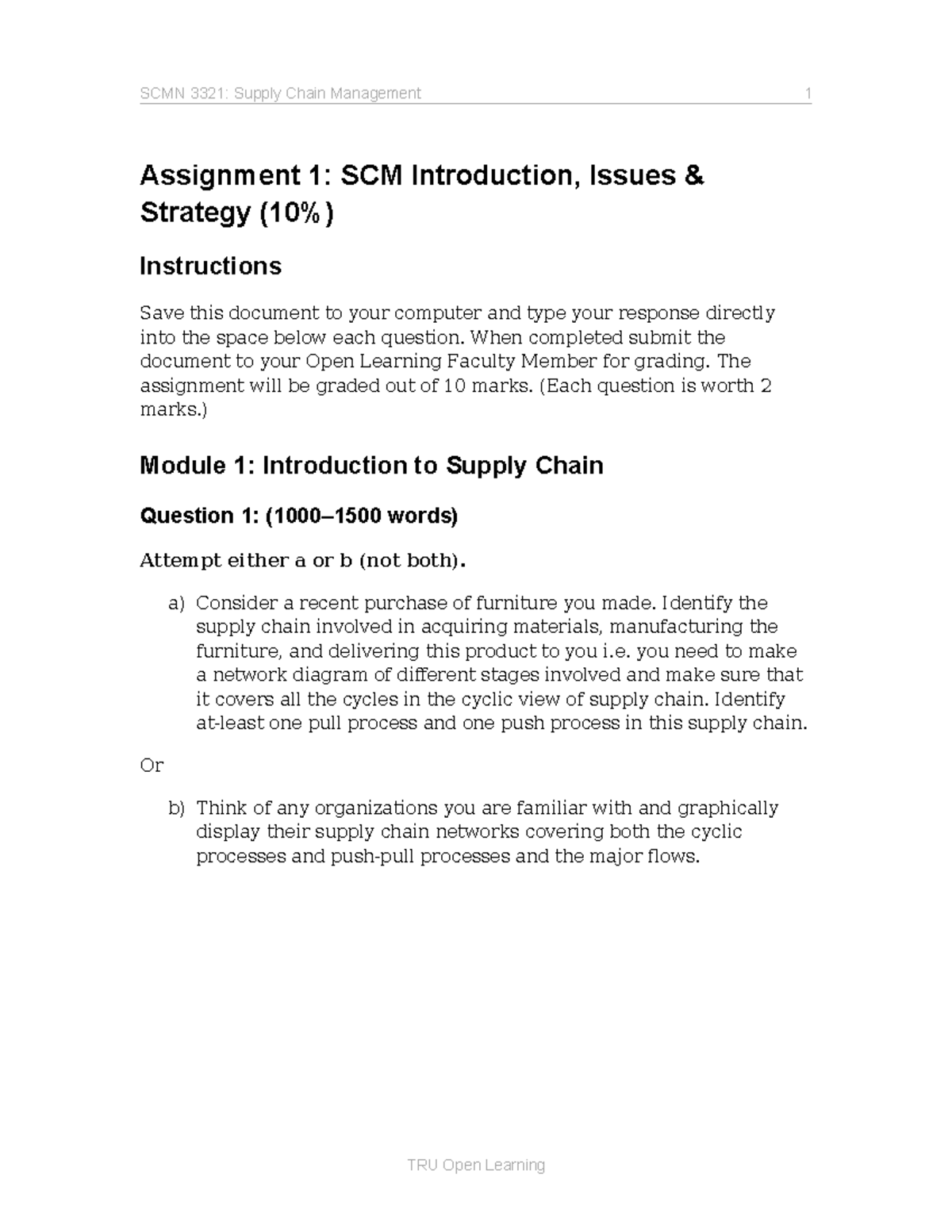 SCMN 3321 M2 Assignment 1: Introduction to SCM Issues & Strategy - Studocu