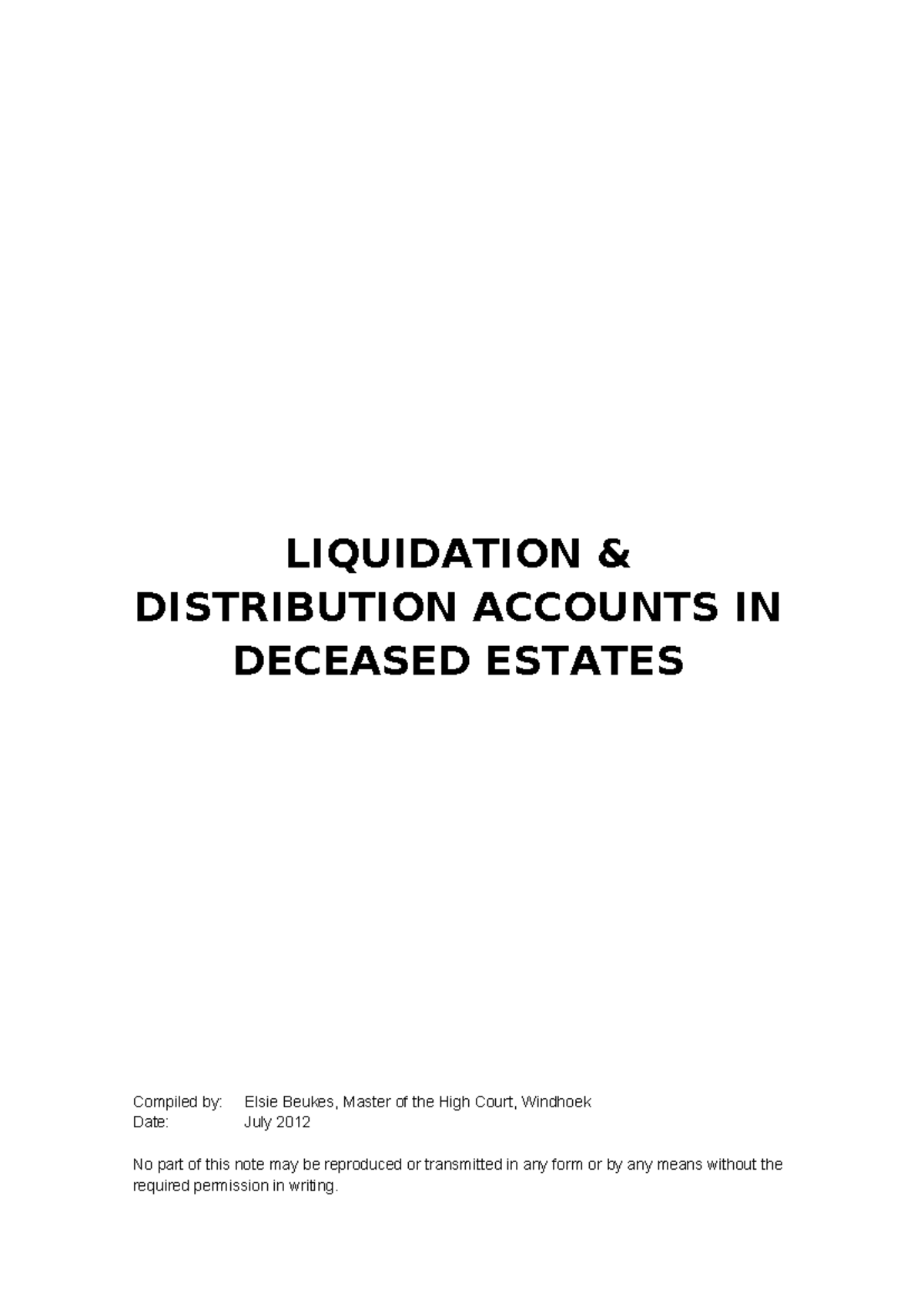 Liquidation Distribution Accounts in Deceased Estates - JTC Exam Notes ...