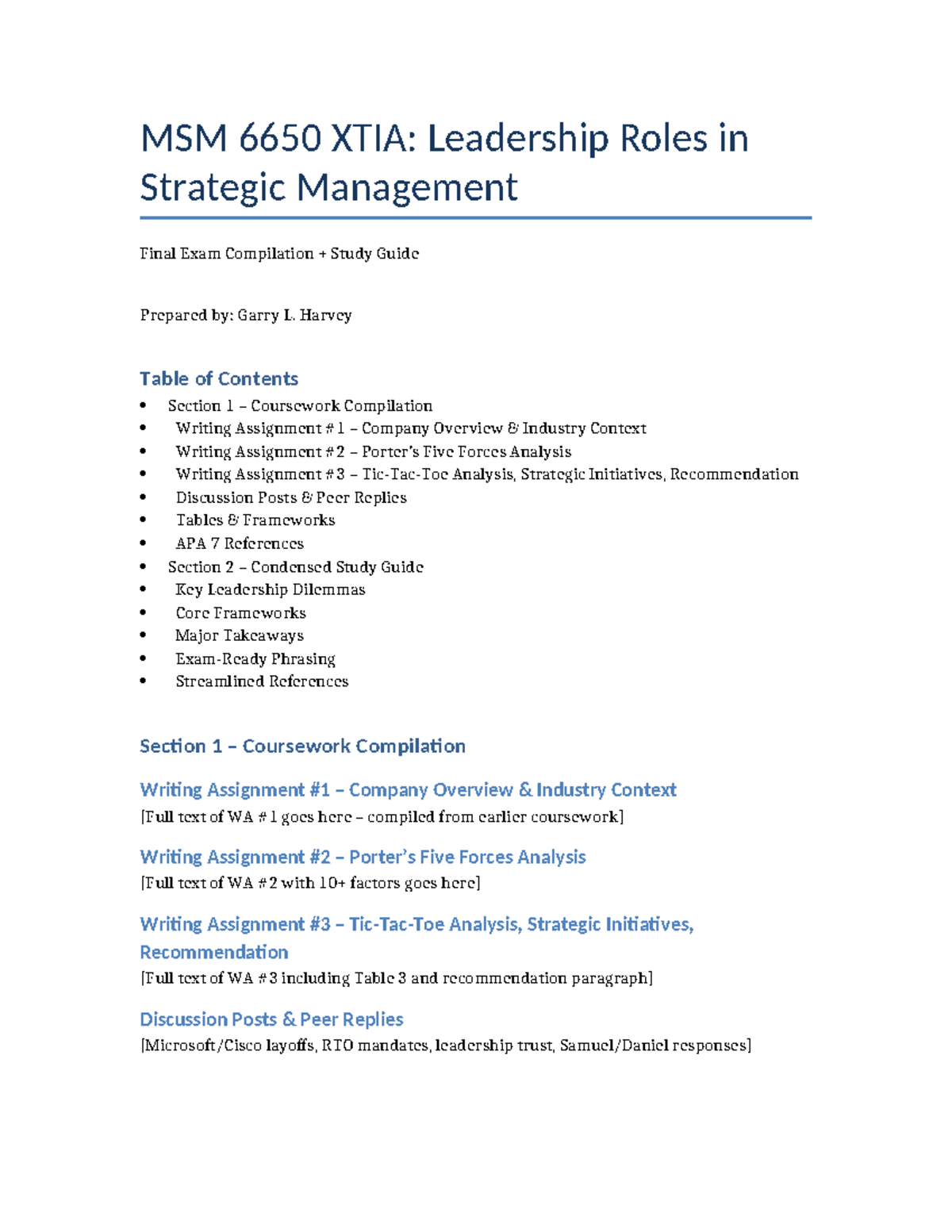 MSM 6650 Final Exam Study Guide: Leadership in Strategic Management ...