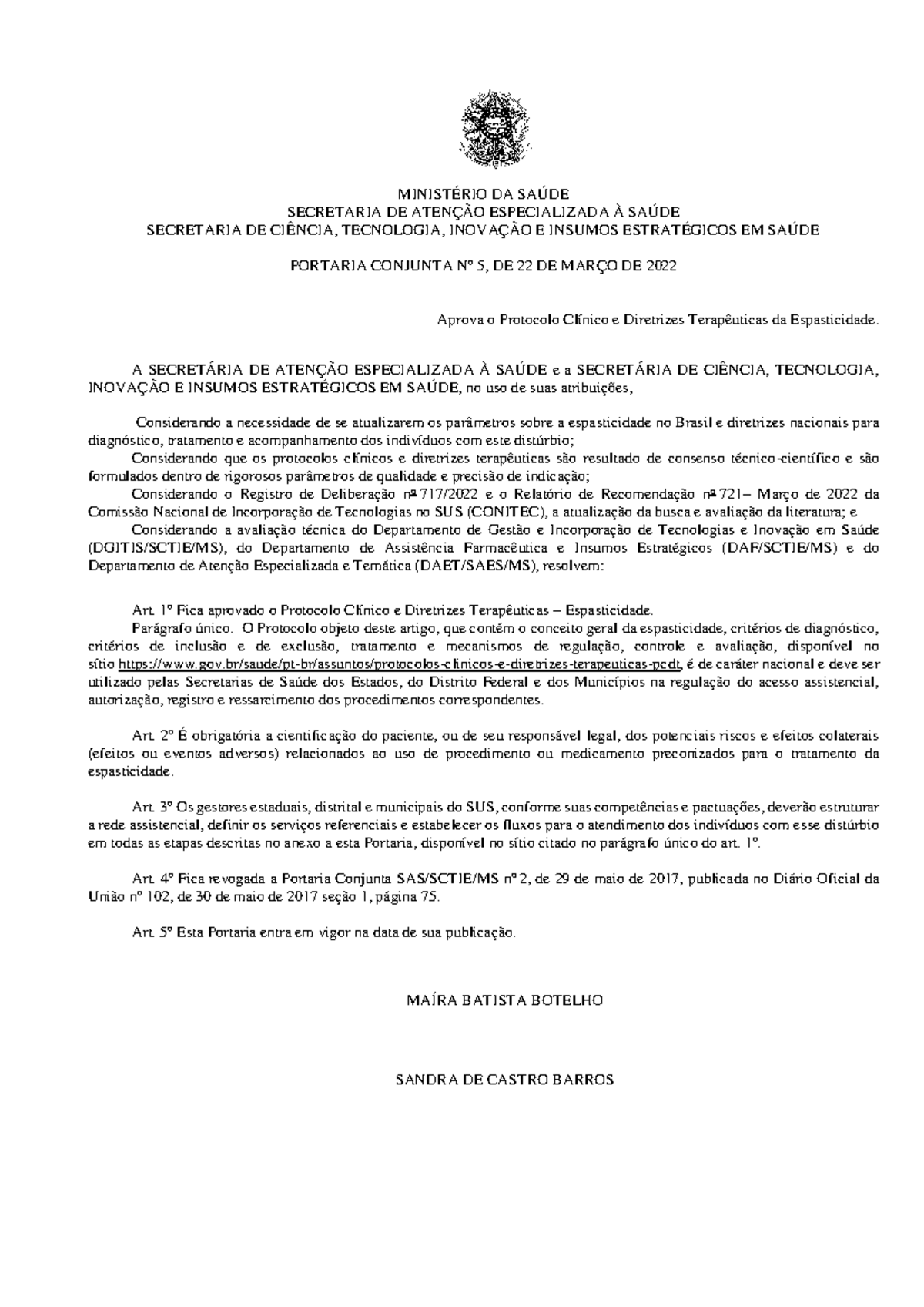 Protocolo Clínico e Diretrizes Terapêuticas da Espasticidade - PCDT ...