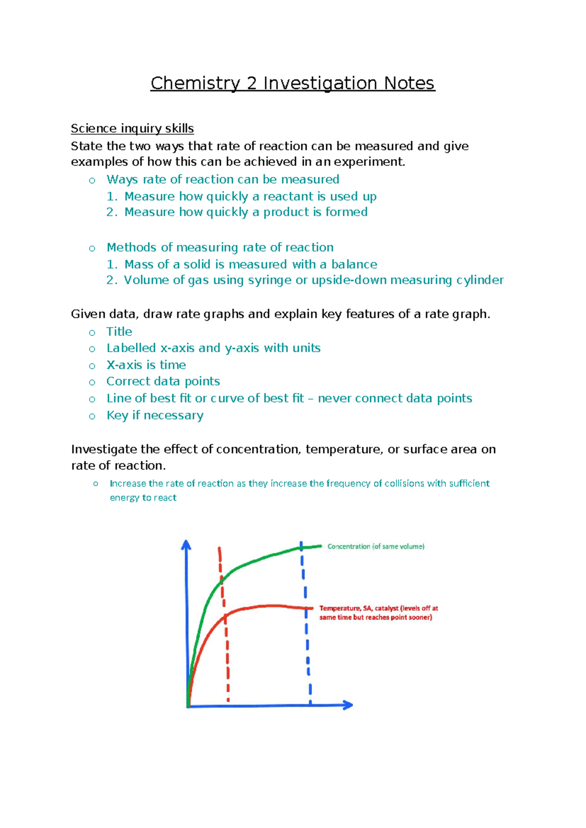 Chemistry 2: Investigation Notes on Reaction Rates and Methods - Studocu