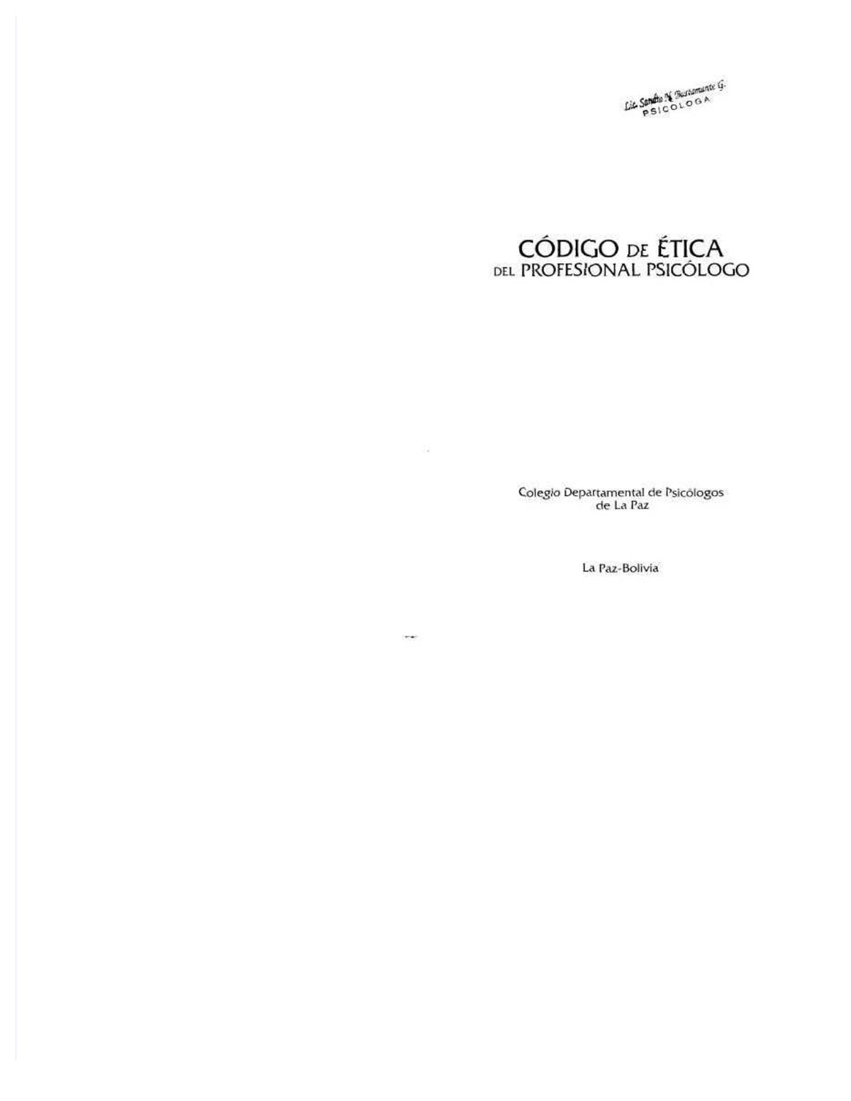 Código de Ética del Profesional Psicólogo (Bolivia) - 2023 - Document Preview