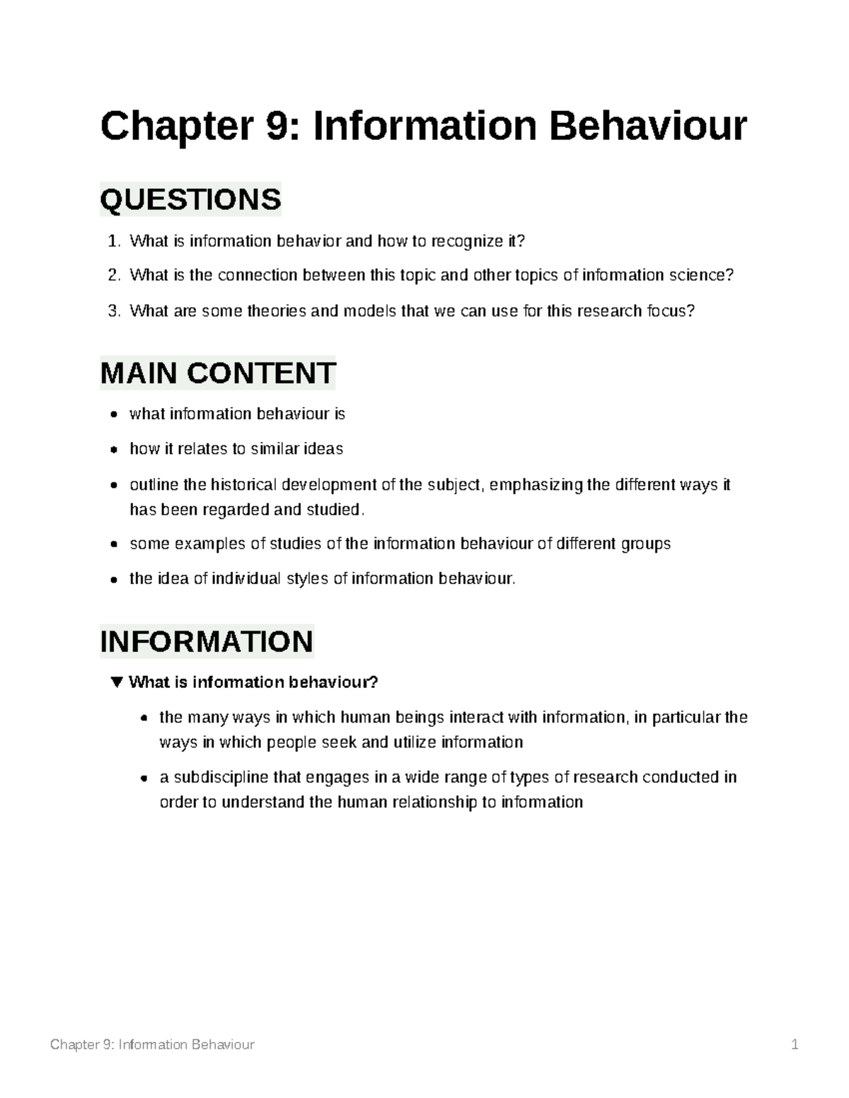 Chapter 9 Information Behaviour - Chapter 9: Information Behaviour ...